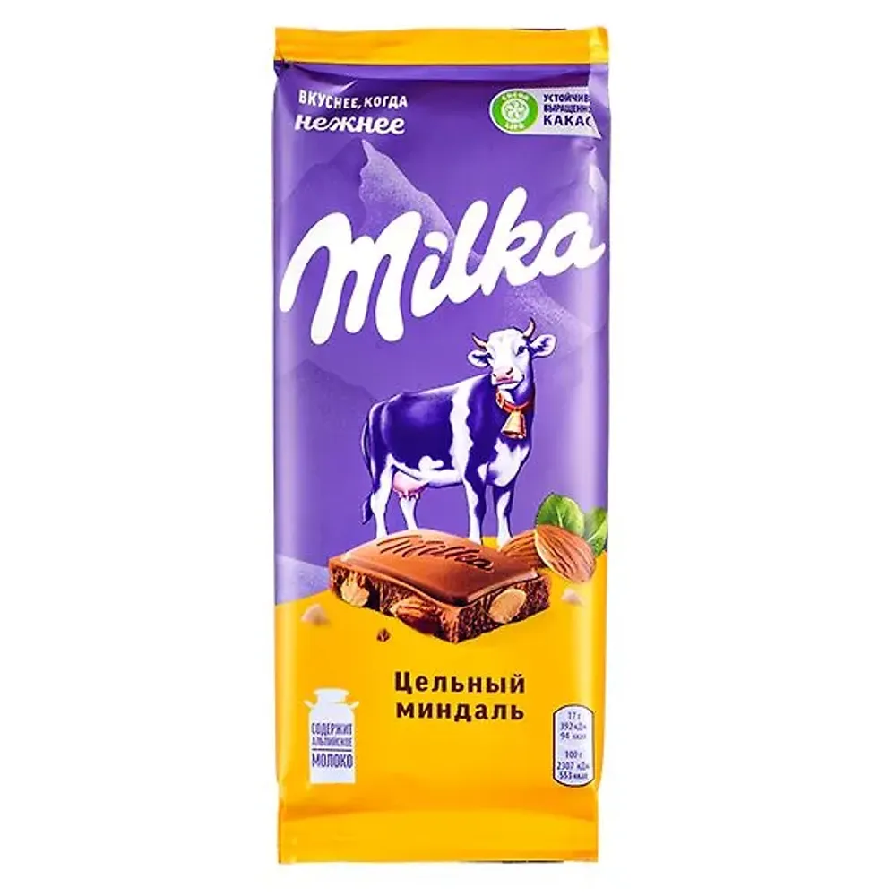 Милка Шоколад Цельный Миндаль 80г