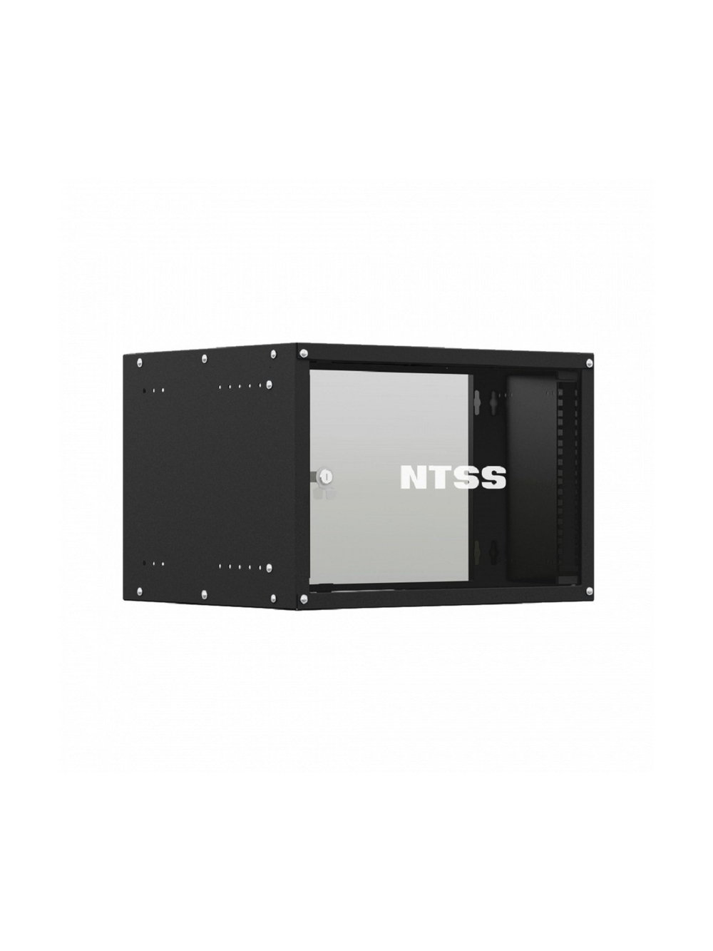 NTSS Шкаф настенный телекоммуникационный NTSS LIME 6U 550х350х370мм, 2 профиля 19, дверь стеклянная, боковые стенки несъемные, разобранный, черный RAL 9005 NTSS-WL6U5535GS-BL