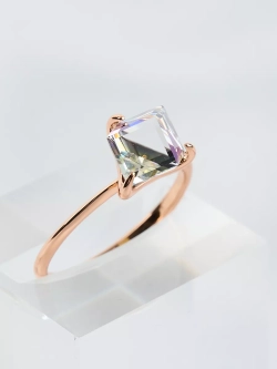 Кольцо Миражи тонкое с сиреневым кристаллом Swarovski