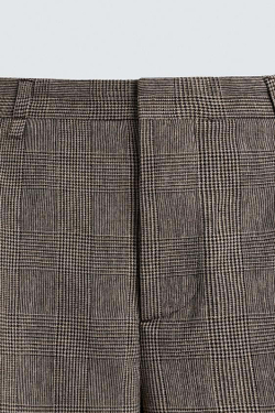ZARA БРЮКИ RELAXED FIT В КЛЕТКУ, БЕЖЕВЫЙ