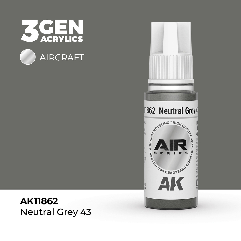 Акриловая краска AK Interactive Neutral Grey 43 3GEN AIR, 18мл