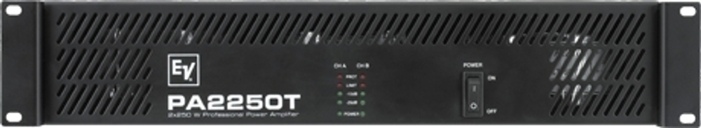 Electro-Voice PA 2250T инсталляционный усилитель, 2 x 250 Вт @ 4 Ом, 70/100В, 125 Вт @ 8 Ом, вес 23,5 кг, 2U