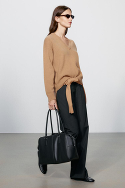 ZARA СВИТЕР ИЗ КАШЕМИРА И ШЕРСТИ С V-ОБРАЗНЫМ ВЫРЕЗОМ, РЫЖЕВАТО-КОРИЧНЕВЫЙ