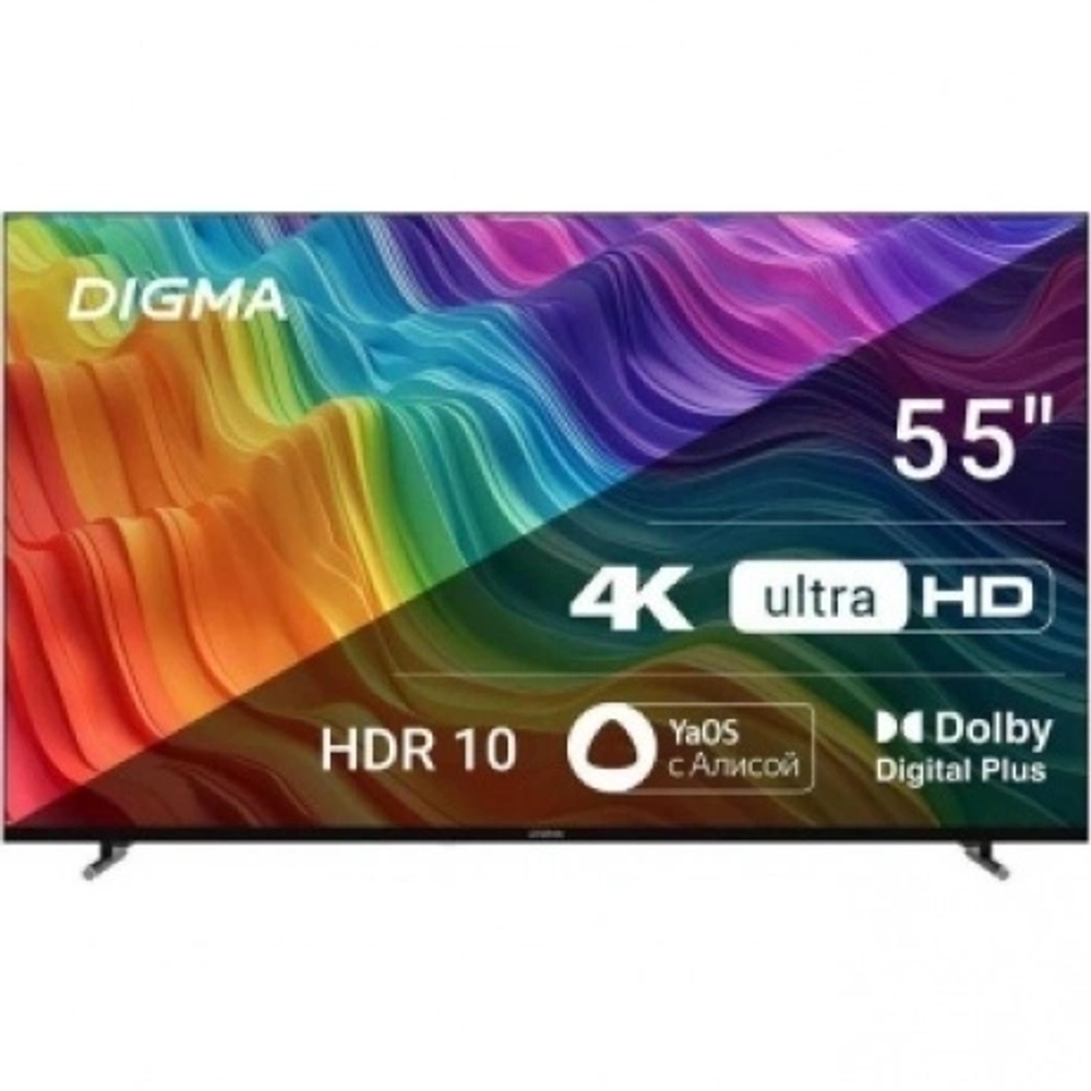 Телевизор LED Digma 55" DM-LED55UBB33 Яндекс.ТВ Frameless Metal черный 4K Ultra HD 60Hz DVB-T DVB-T2 DVB-C DVB-S DVB-S2 USB WiFi Smart TV