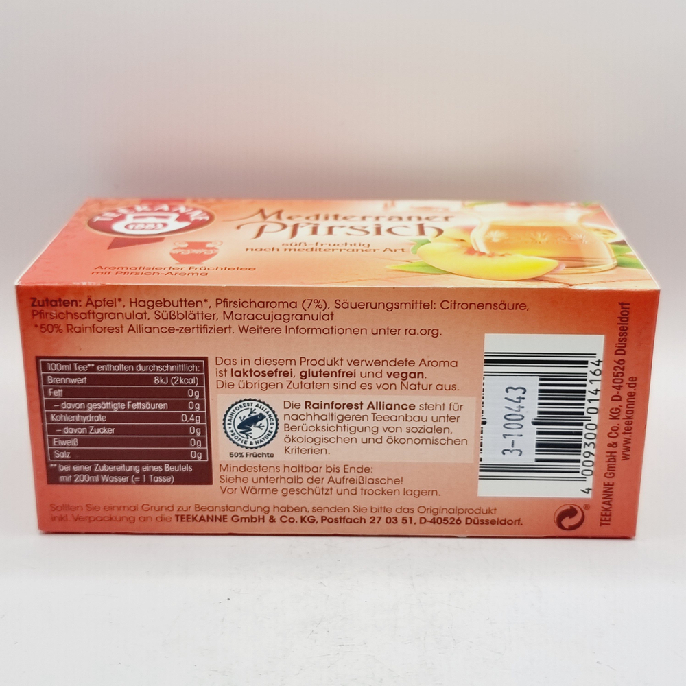 Чай фруктовый Teekanne Mediterraner Pfirsich со вкусом персика, 20 пакетиков, 50 г (из Финляндии)