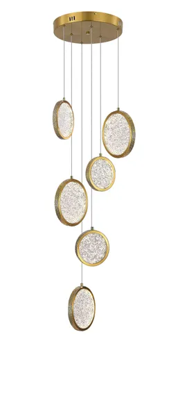 Светильник подвесной светодиодный NewRgy D2061-DW-6 BRASS, 60 Вт, латунный