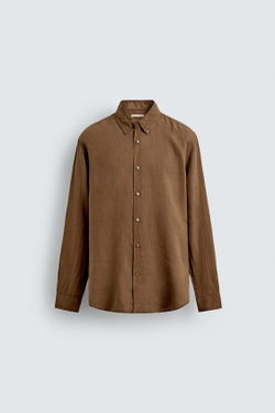 ZARA РУБАШКА ИЗ 100% ЛЬНА, КАРАМЕЛЬНЫЙ