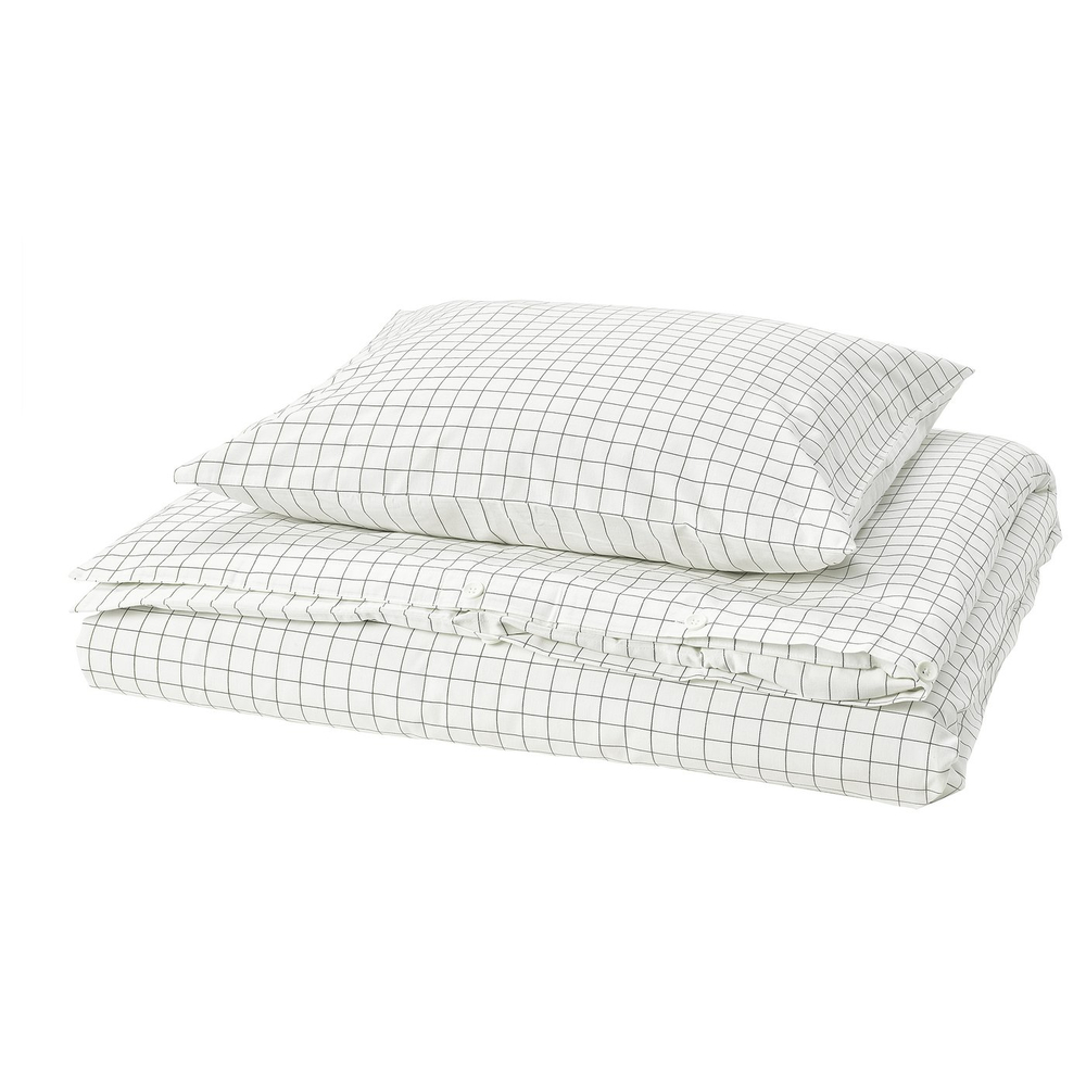 IKEA DOFTAKLEJA  (ИКЕА ДОФТАКЛЕЯ)  -  Пододеяльник и наволочка - белый/антрацит 150x200/50x60 см