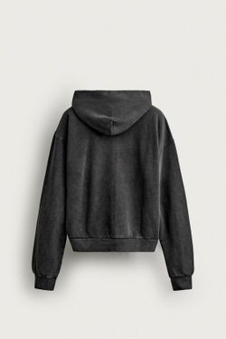 ZARA БАЗОВОЕ ХУДИ BOXY FIT НА МОЛНИИ, ТЕМНЫЙ АНТРАЦИТ