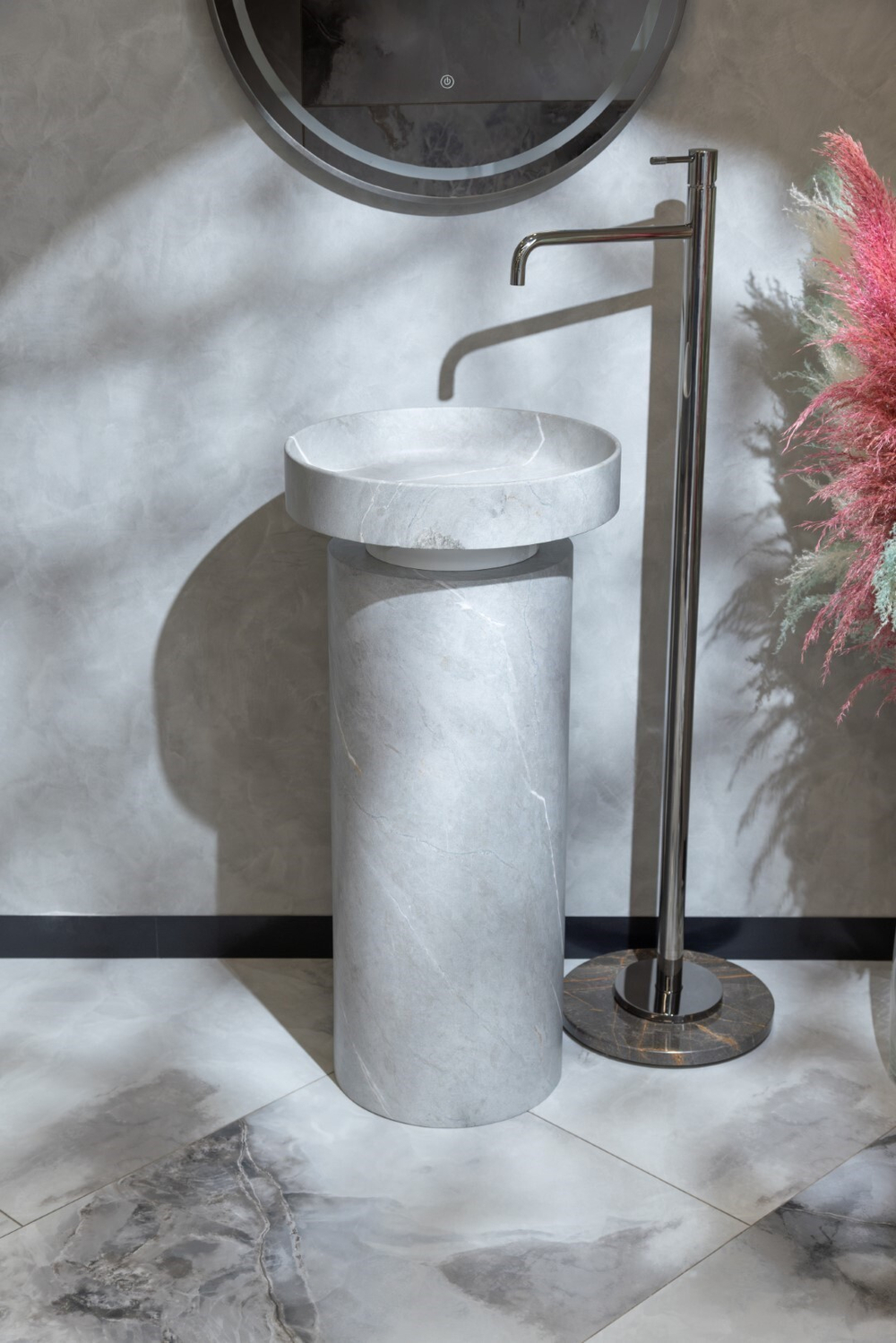 Boheme Раковина накладная Corian 400*130 Amani Grigio + Пьедестал для раковины Corian 300*720 Grey