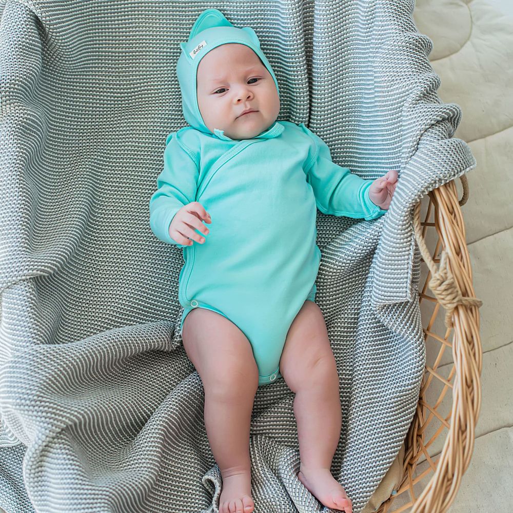 Боди-кимоно с длинным рукавом "Мятный леденец" 0-3 м