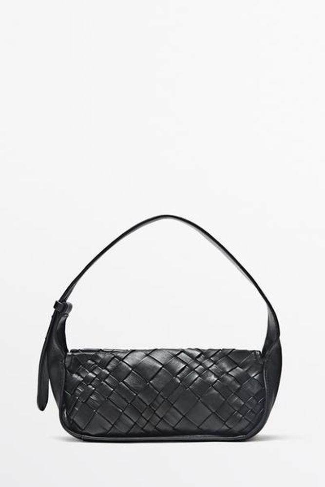 Massimo Dutti Мини-сумочка плетеная из овечьей кожи, черный