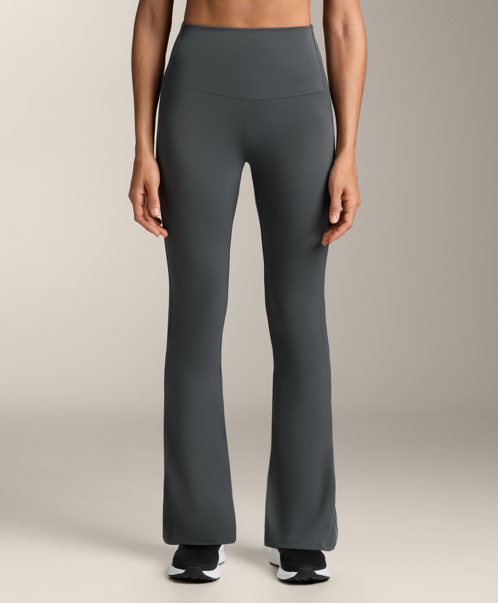 OYSHO Расклешенные брюки Comfortlux с высокой талией и отделкой в рубчик, антрацитово-серый