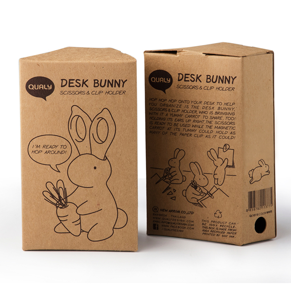 Ножницы+магнит со скрепками Qualy Bunny белый