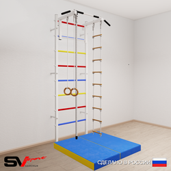 Шведская стенка Sv Sport усиленная 6024 (Турник стандарт/Канат/Кольца/Лестница/Мат 1м)