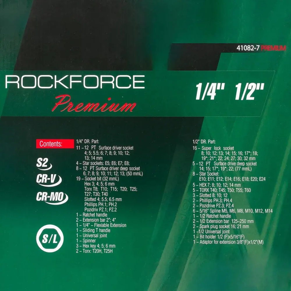 Набор инструментов 108+6пр. 1/4'',1/2''(сорв.гр.) RockFORCE RF-41082-7 Premium