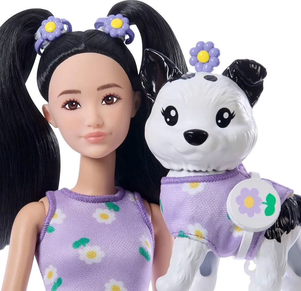 Кукла Barbie Twinning Looks with Pet Dog с черными волосами