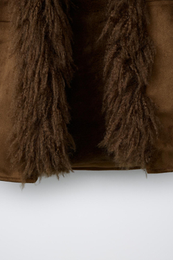 ZARA КУРТКА ИЗ ИСКУССТВЕННОЙ ЗАМШИ С МЕХОМ, КОРИЧНЕВЫЙ