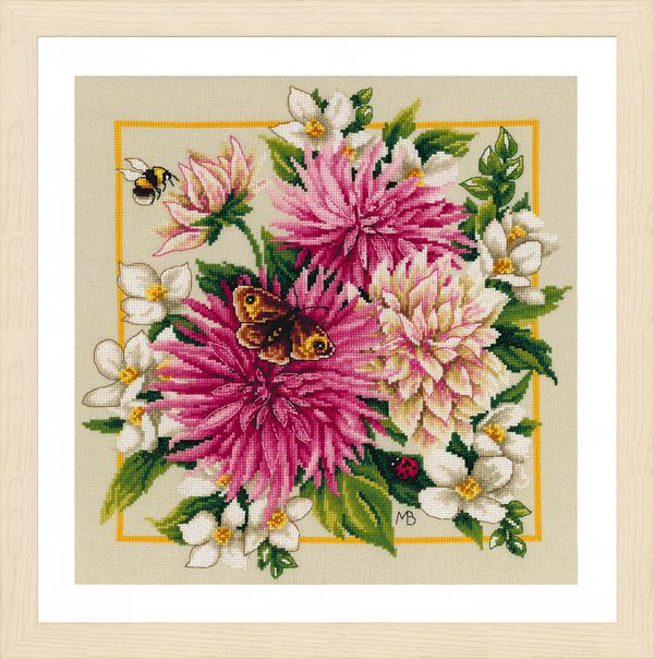 Набор для вышивания нитками Lanarte Pink silk dahlia