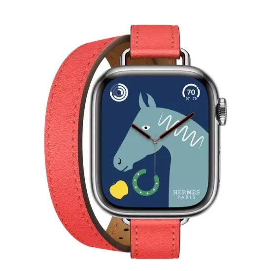 Apple Watch Hermès 41mm Silver Stainless Steel Case with Attelage Double Tour Rose Texas