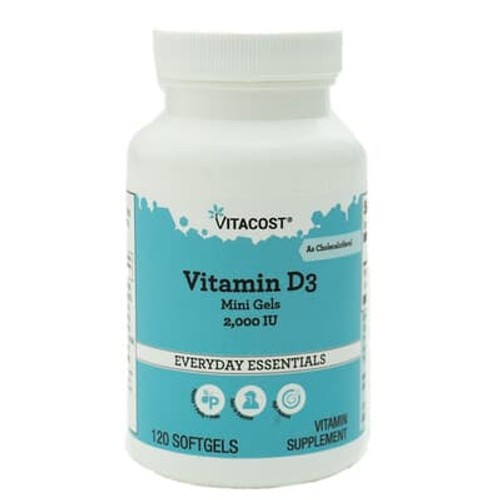 Vitacost, витамин D3 в мини-капсулах, 50 мкг (2000 МЕ), 120 капсул