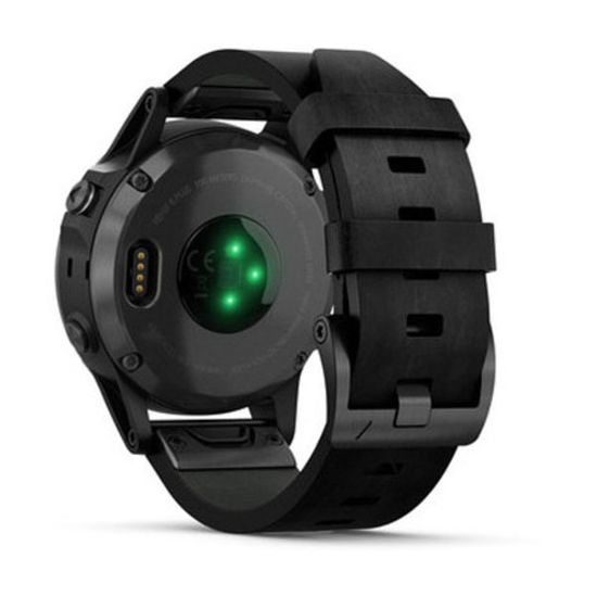 Мужские мультиспортивные часы Garmin Fenix 5 Plus Sapphire - черные с черным кожаным ремешком 010-01988-07