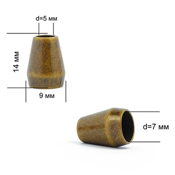 Наконечник для шнура металл ⌀5.0 мм, 13.5х8.5 мм, OR.0305-5349, цв.бронза, уп. 100 шт