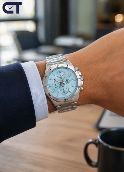 CASIO EFV-640D-2BVUDF EDIFICE мужские наручные часы — хронограф с восьмиугольным безелем и синим циферблатом