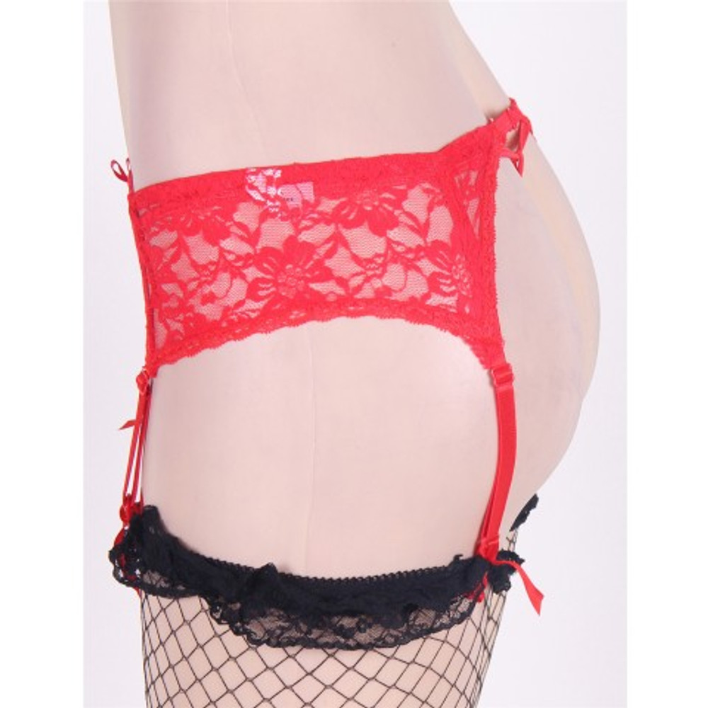 Подвязка для чулок кружевная, красная, XL
