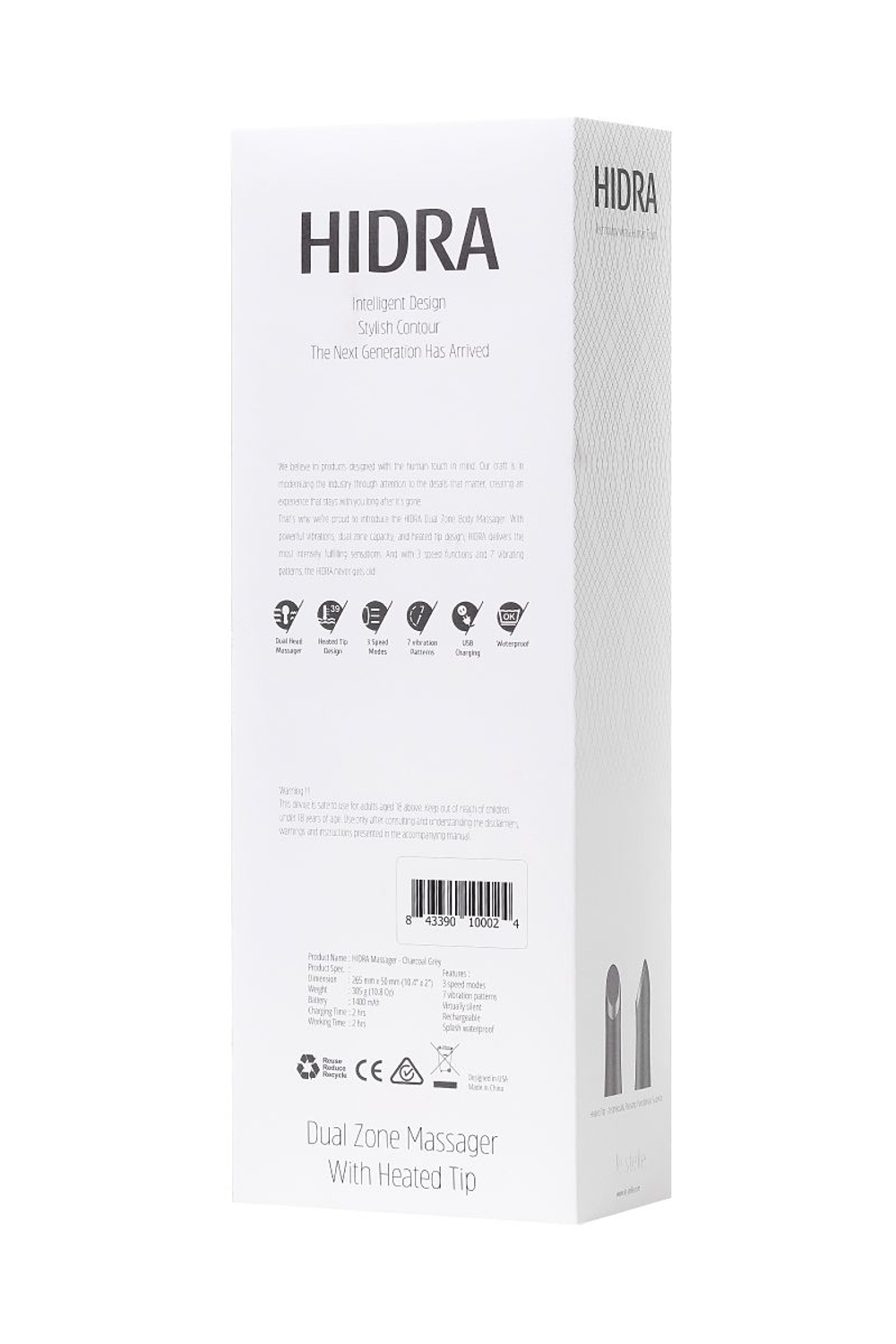 Серый жезловый вибратор Le Stelle HIDRA с нагревом (Цвет: серый)