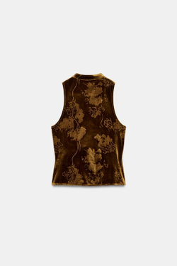 ZARA БАРХАТНЫЙ ТОП С ЗАВЯЗКАМИ, КОРИЧНЕВЫЙ/ЗЕЛЕНЫЙ