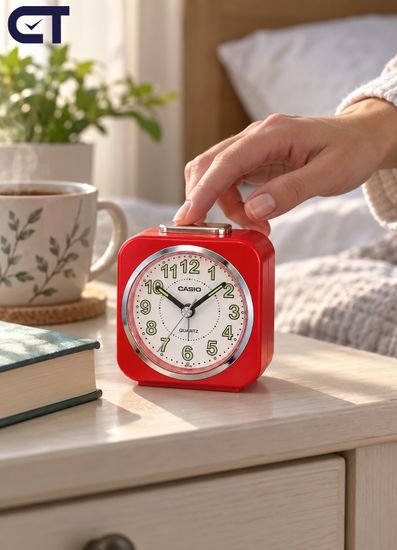 CASIO TQ-143S-4D настольные часы-будильник — красный акцент, подсветка и Snooze