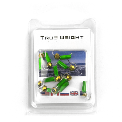 Мормышка True Weight "Гвоздешарик", Зеленый, Многогранное золото (1.5мм, 0.3гр)