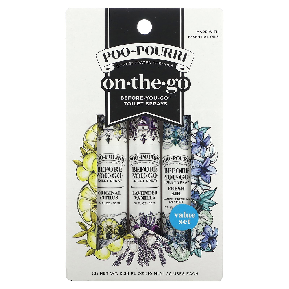 Poo-Pourri, дорожный набор спреев для туалета Before-You-Go®, набор, 3 вида спрея по 10 мл