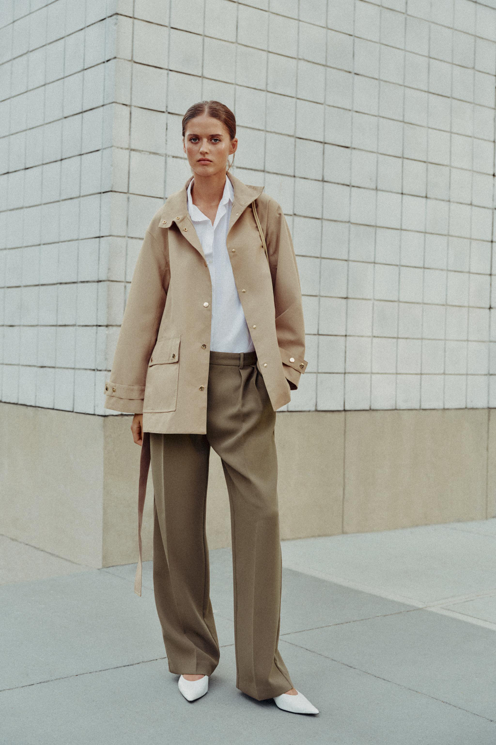 ZARA ТРЕНЧ С ВОРОТНИКОМ-СТОЙКОЙ И ПОЯСОМ, РЫЖЕВАТО-КОРИЧНЕВЫЙ
