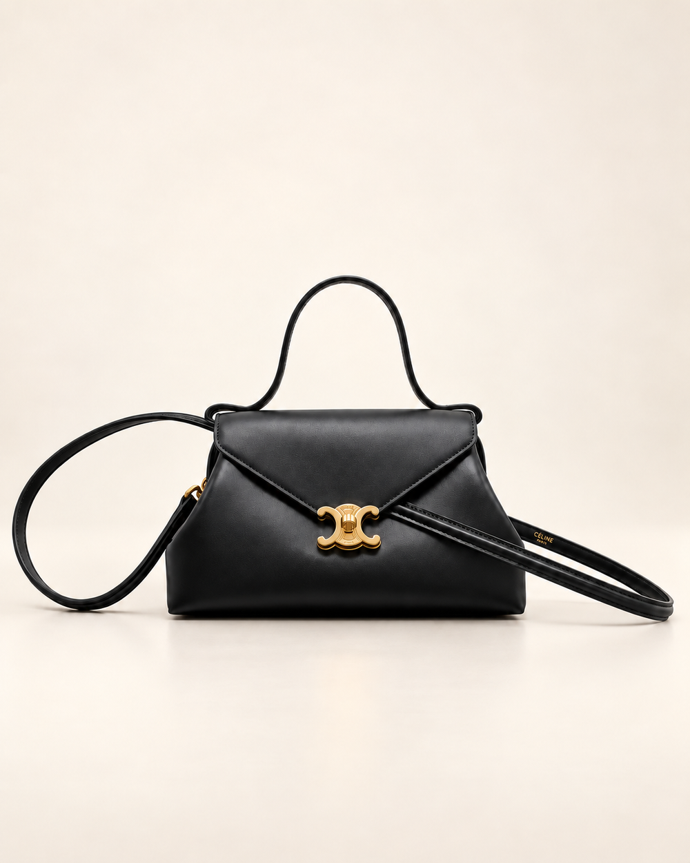 Сумка Celine Flair, чёрная, гладкая кожа — вид спереди