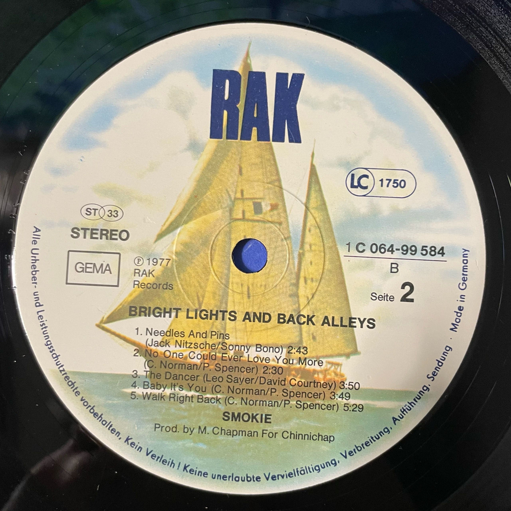 Винтажная виниловая пластинка LP Smokie, Bright Lights And Back Alleys (Германия 1977)