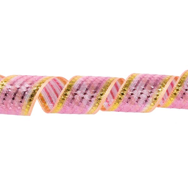 Лента металлизированная Стрела 25±2 мм / 25±0.5 метров, розовый-под золото / pink-gold, Blitz