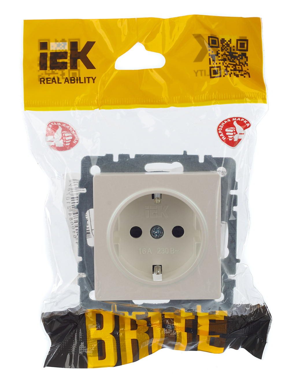 BRITE Розетка 1-местная с заземлением с защитными шторками 16А РС14-1-0-БрЖ жемчуг IEK