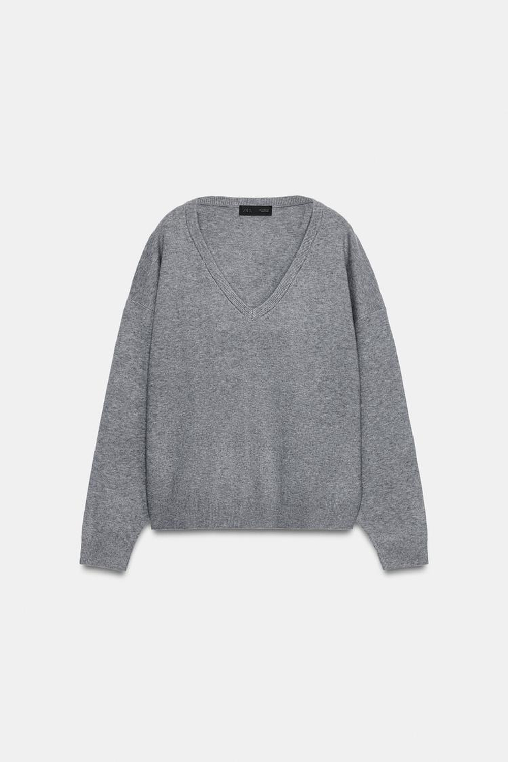 ZARA МЯГКИЙ ТРИКОТАЖНЫЙ СВИТЕР, СЕРЫЙ МЕЛАНЖ