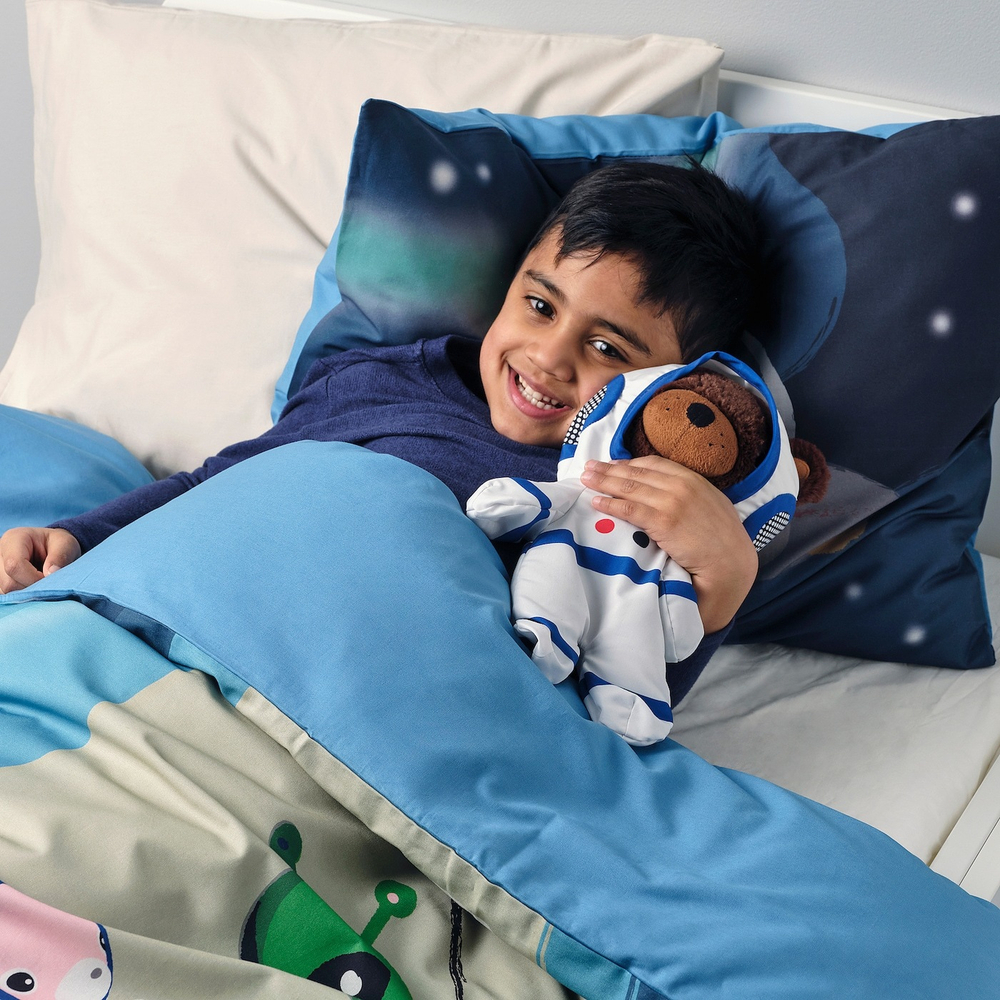 IKEA AFTONSPARV (ИКЕА АФТОНСПАРВ) — Пододеяльник и наволочка, космос/голубой, 150x200/50x60 см, фото 5
