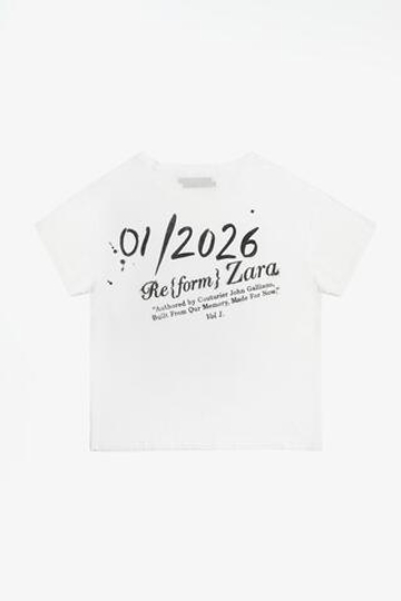 ZARA X JOHN GALLIANO ФУТБОЛКА С ПРИНТОМ, БЕЛЫЙ/КОРИЧНЕВЫЙ