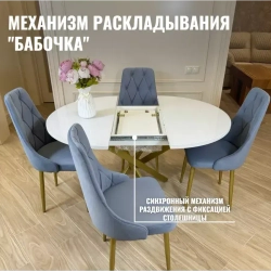 Обеденная группа NGVK Лакшери белый стулья Кресло серо-голубой