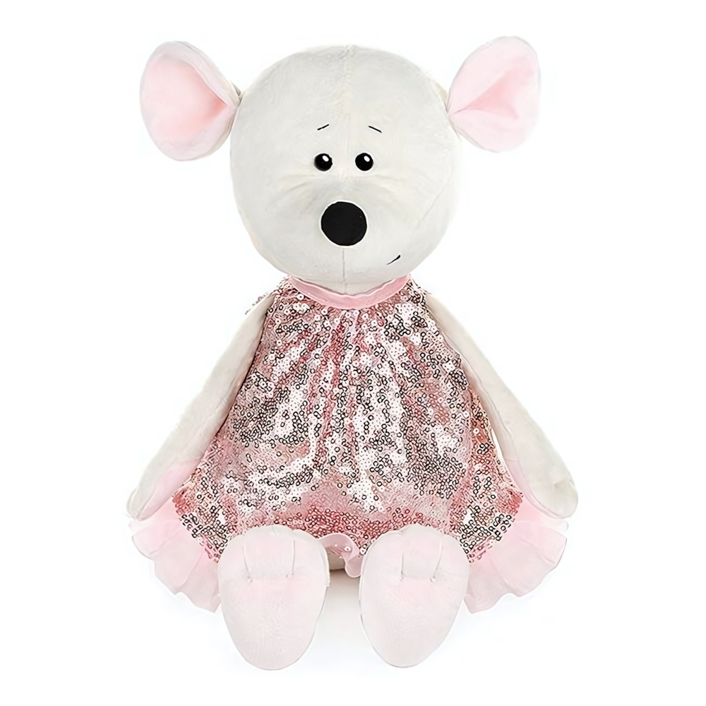 Мышка Мила в розовом платье, 28 см.