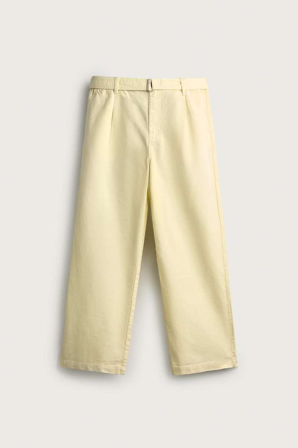 ZARA БРЮКИ RELAXED FIT СО СКЛАДКАМИ И РЕМНЕМ, СВЕТЛО-ЖЕЛТЫЙ