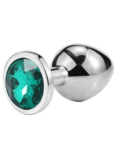 Серебристая анальная пробка iWonder c изумрудным кристаллом - 7,2 см. (Цвет: изумрудный)
