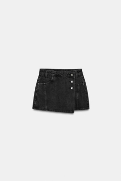 ZARA ЮБКА-ШОРТЫ ИЗ ДЕНИМА Z1975 С ЗАПÁХОМ, ЧЕРНЫЙ