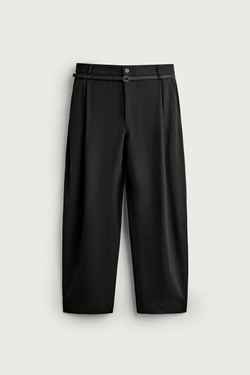 ZARA БРЮКИ BALLOON FIT С РЕМНЕМ И ЗАЩИПАМИ, ЧЕРНЫЙ