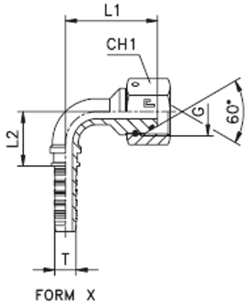 Фитинг DN 08 BSP (Г) 1/2 (90) (штифтованная гайка, o-ring)