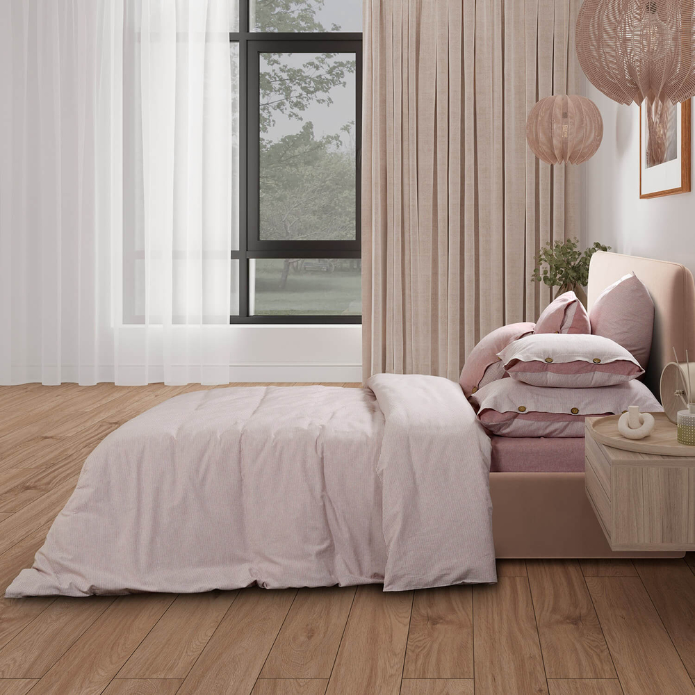 Постельное белье 2 спальное евро Sharmes Rustic розовая полоса